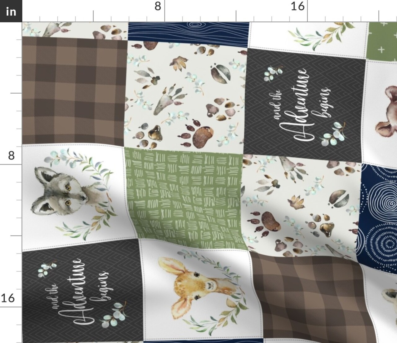 Woodland Whimsical Forest Nursery Cheater Quilt Deer Bear Fox Baby Boy Custom Printed Fabric by Spoonflower Various Fabrics by the Yard or Fat Quarter